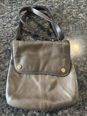 Pebbled Leather Crossbody Bag in Taupe